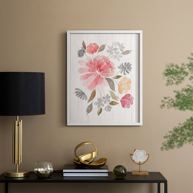 Loose Peonies I Framed Print - Solid Wood, 21" H x 17" W, White