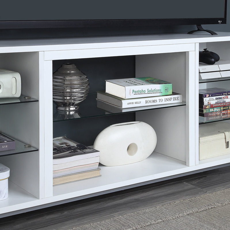 Meuble télé 60 po avec tablettes en verre et gestion des câbles multimédia