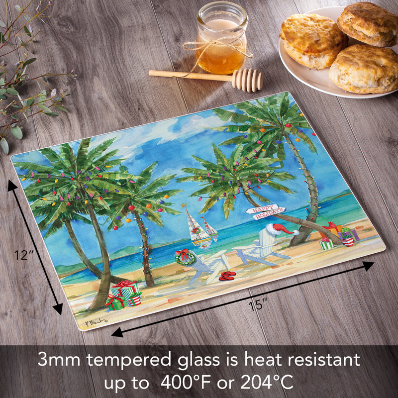 Holiday Palms Rectangular Tempered Glass Cutting Board