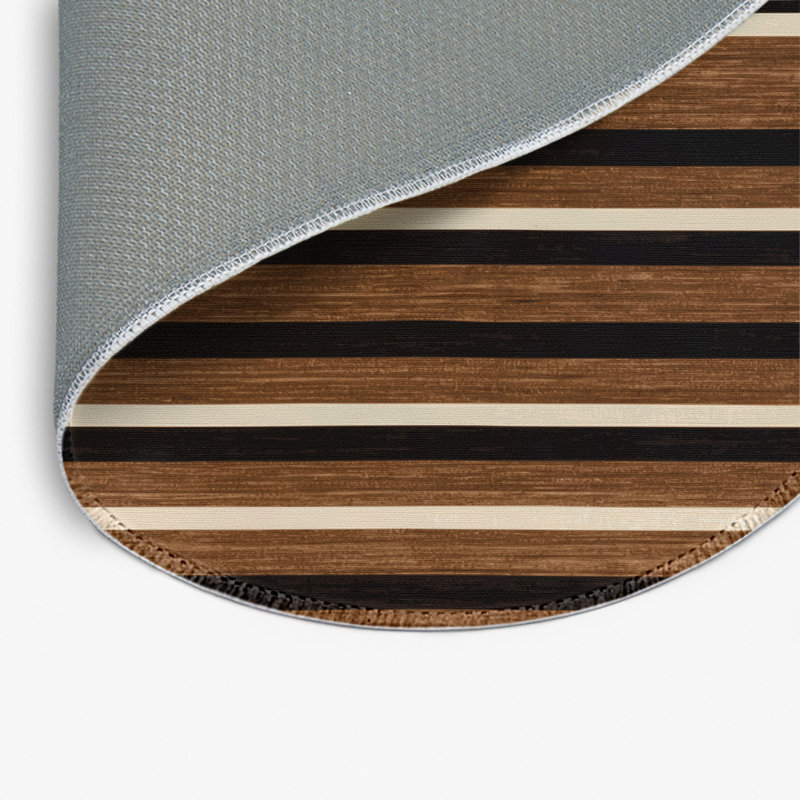 HorizontalStripes Brown Indoor and Outdoor Area Rug, Round 5'