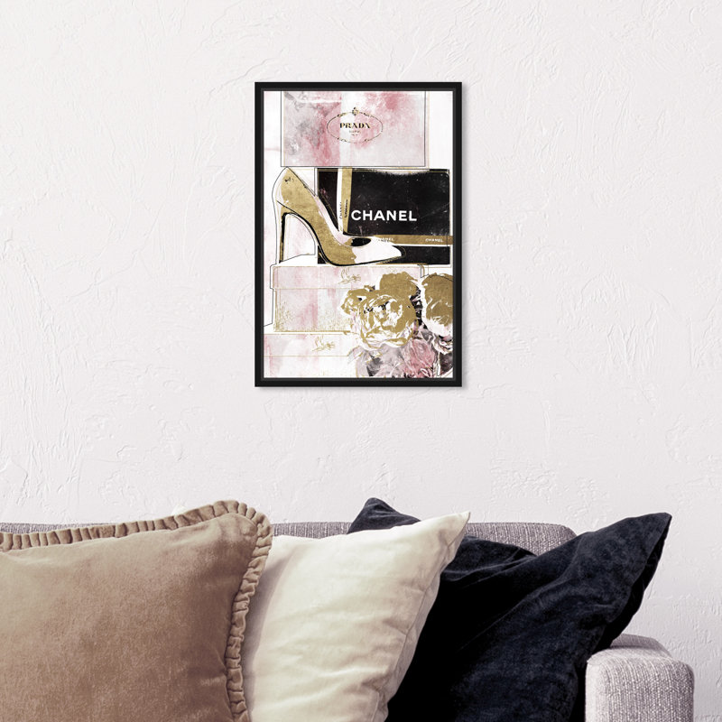 " Luxury Stacked Shoes Rose ", 15" H x 10" W, Black Framed