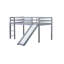 Lit simple mezzanine bas avec glissade, échelle, barrières de sécurité, lit mezzanine simple en bois d'hévéa-1773638720