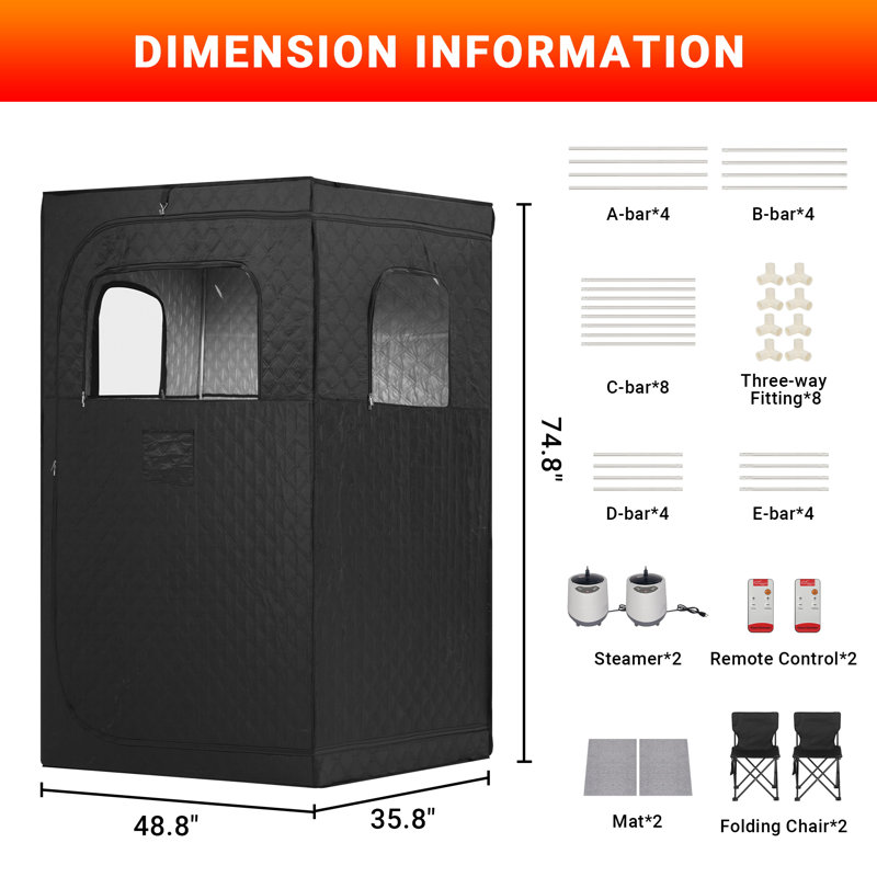 Sauna à vapeur d'intérieur 6,2 pi pour 2 personnes avec isolation thermique double couche et contrôle de la température à 9 niveaux, pour spa et thérapie à domicile