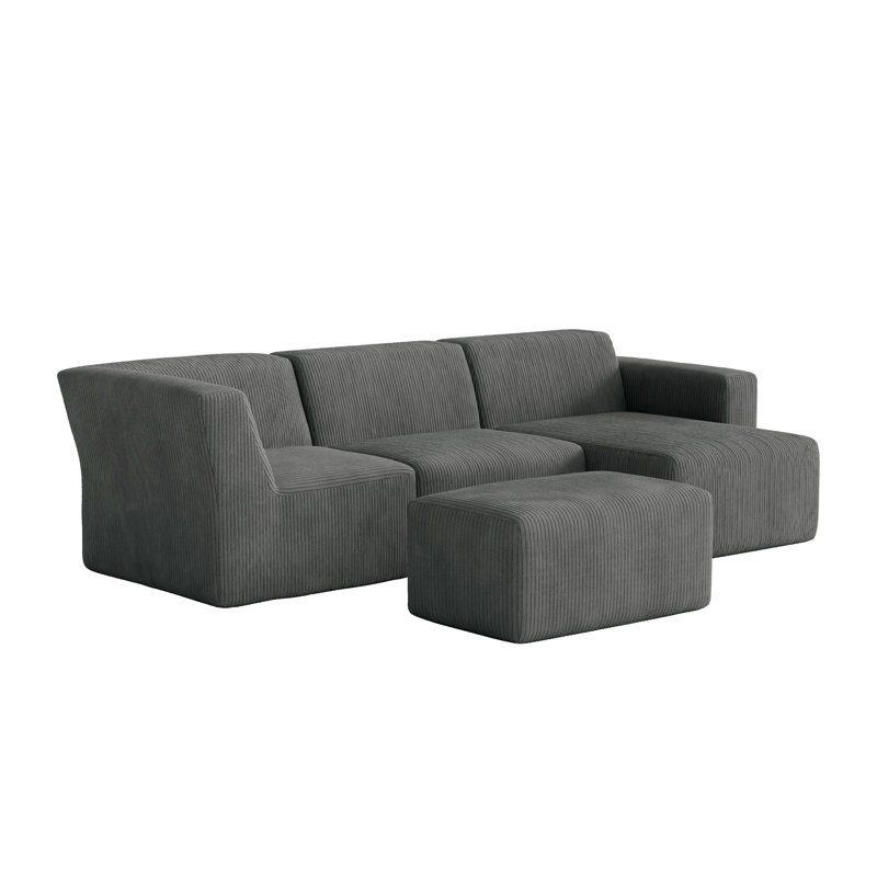 4 Seater Corduroy Seating Component, Right Hand Facing, Grey Corduroy