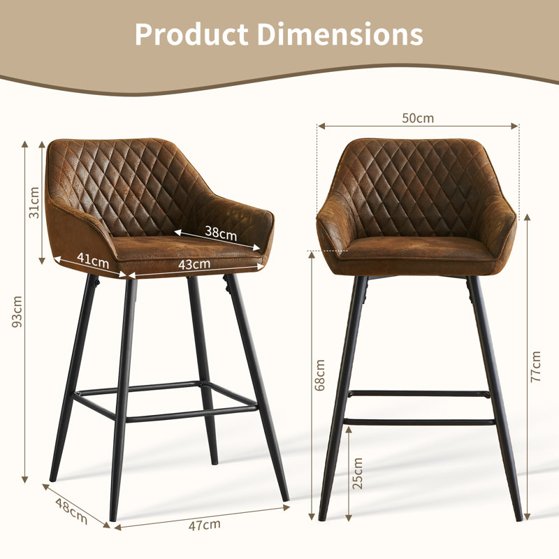 Rossa 67cm Vintage Suede Bar Stool with Arm, 2, Brown