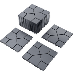 12 in. x 12 in. Outdoor Geometric Pattern Plastic Interlocking Flooring Deck Tiles for Courtyard (Set of 44)