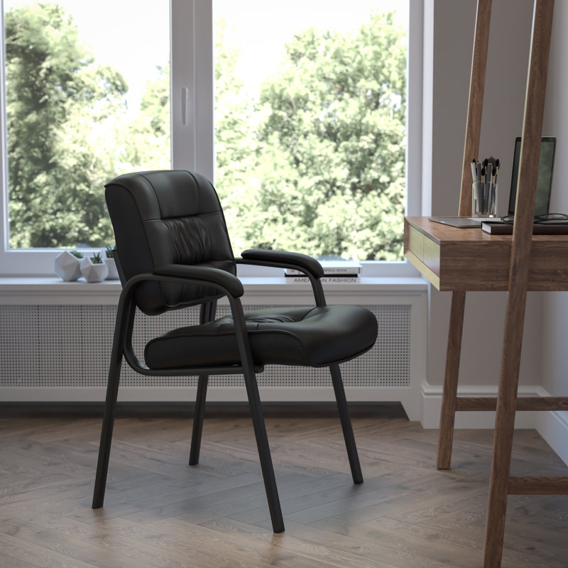 LeatherSoft Executive Side Reception Chair with Powder Coated Frame, Black