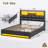 Full Size Bed Frame with Bookcase Headboard and Storage, Upholstered Platform Bed Frame Full Size with Charging Station, 4 Drawers and LED Lights, Heavy Duty, No Box Spring Needed, Black-1640284450-1640284448