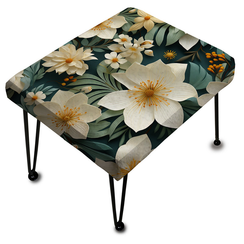 White Green Elegance Botanical Pattern - Floral Rectangle Ottoman