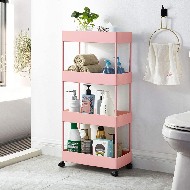 35.4'' H x 15.7'' W Utility Cart with Wheels, Pink