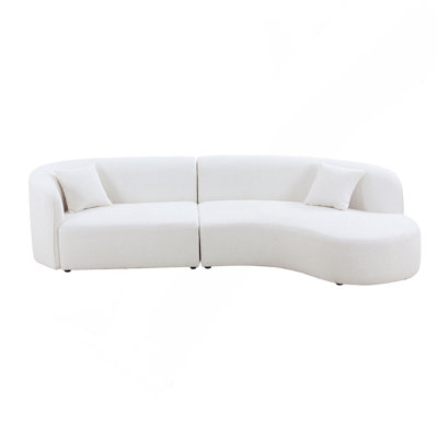 Luxury Modern Style Living Room Upholstery Curved Sofa featuring Chaise 2-Piece Set, Right Hand Facing Sectional, Boucle Couch, White