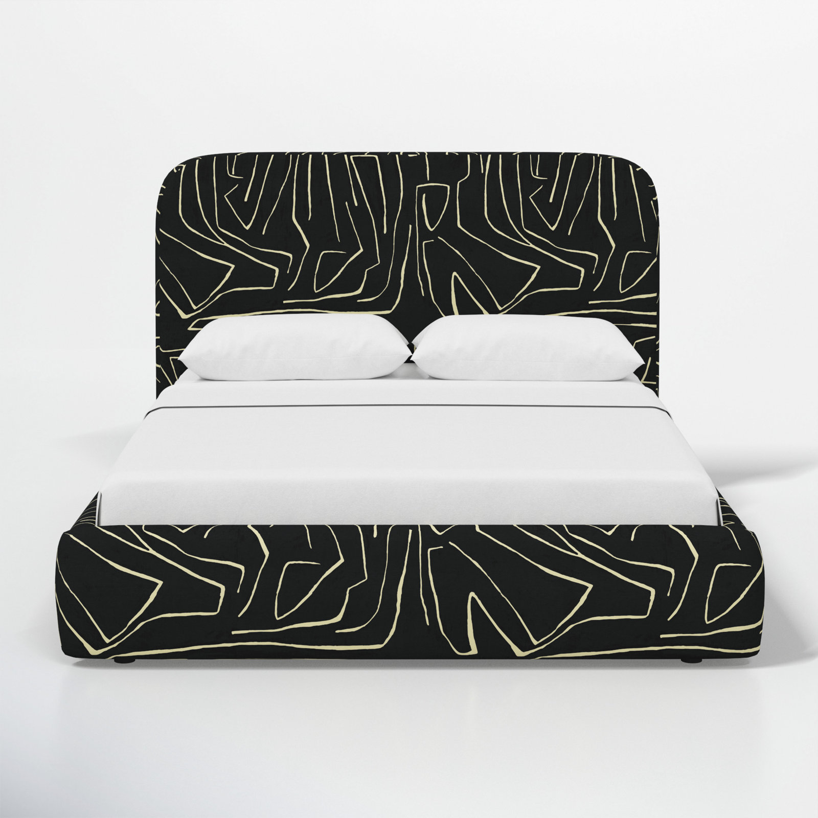 Linen Upholstered Bed, King, Graffito Onyx Beige