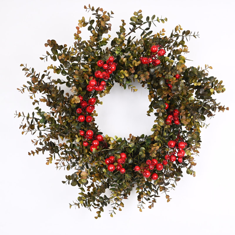 24" Artificial Fall Autumn Mini Eucalyptus Berry Front Door Wreath For Thanksgiving Day