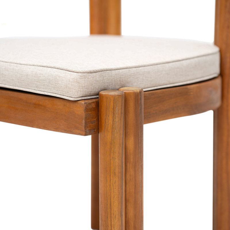 Cove Acacia Wood Armless Dining Chair, Teak Finish With Beige Cushion, Set Of 2