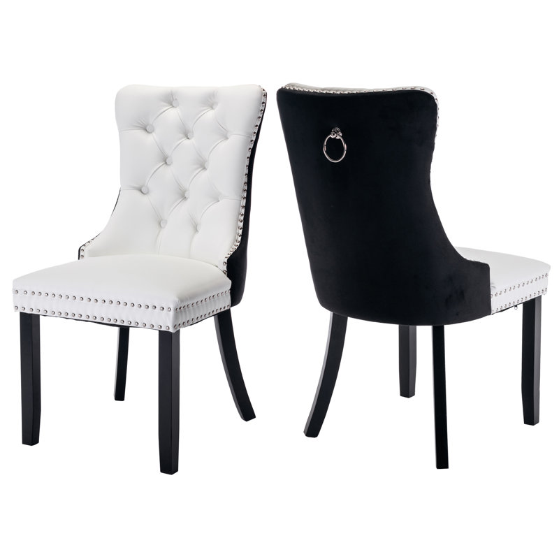 Kingson Tufted Upholstered Back Patchwork Parsons Chair（set of 2）, 2, White/Black