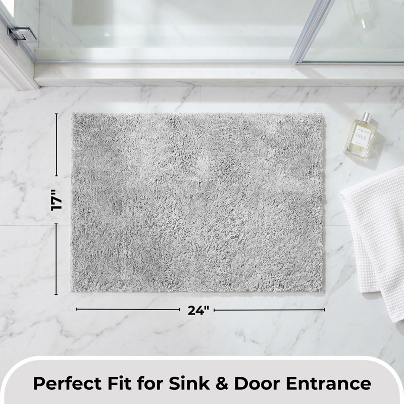 Better Trends Haven Collection 100% Polyester 2100 GSM Bath Rug, Non-Slip TPR Backing, 17" x 24" Soft, Absorbent & Quick Dry Rug for Bathroom, Shower, Tub, Vanity & Sink Area, Silver