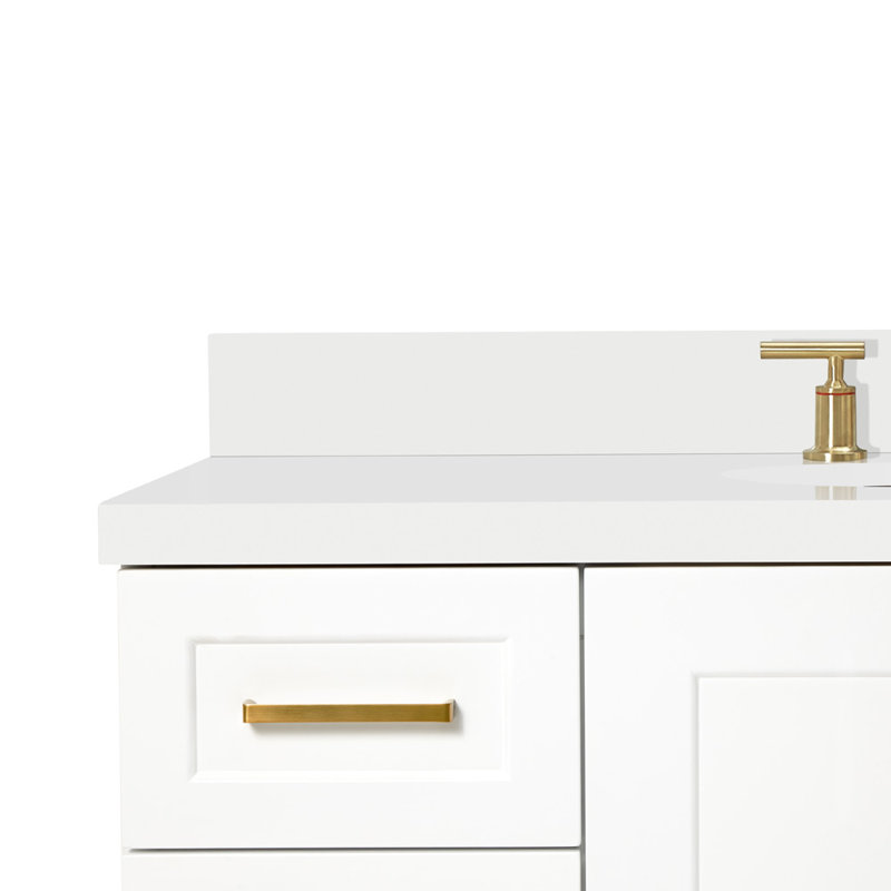 Freitas 48'' Solid Wood Single Bathroom Vanity, White, Oval, White Quartz