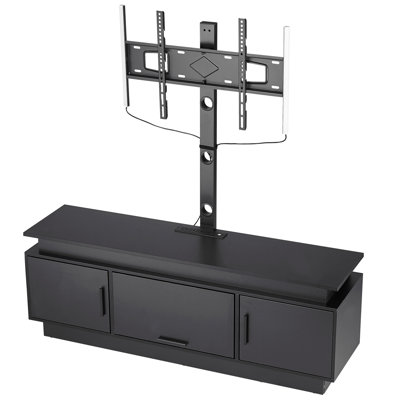 Meuble télé 52 po avec support pour téléviseur de 75 po ou moins, centre de divertissement avec prise de courant et lumières DEL, console télé à hauteur réglable avec support et 3 armoires de rangement pour la chambre à coucher, le salon