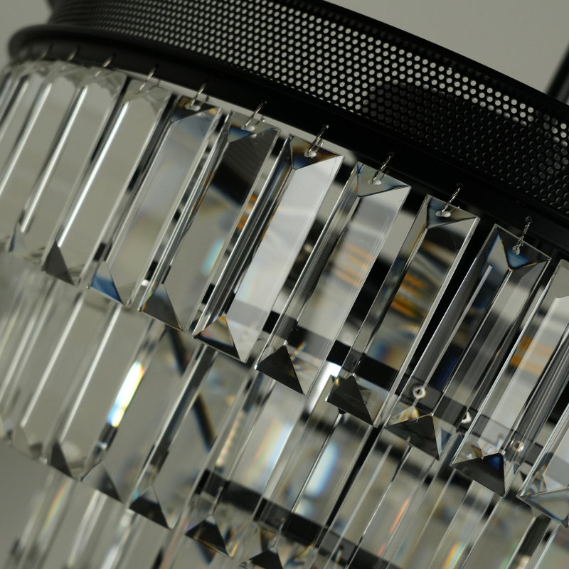 Plafonnier encastré moderne en cristal 18 po avec 4 lumières au fini noir mat pour plafonnier de salle à manger