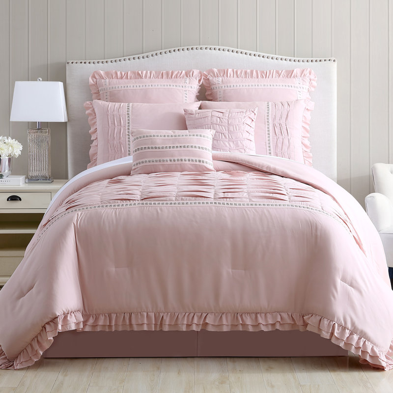 Microfiber 8 Piece Comforter Set, Cal. King Comforter + 7 Additional Pieces, Mauve