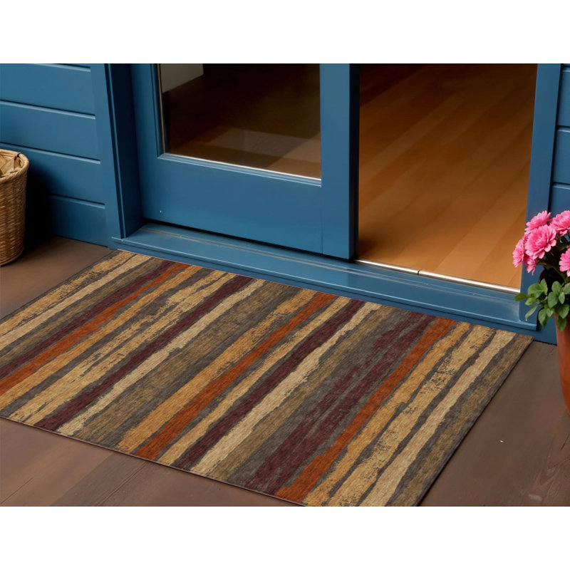 Tapis extérieur lavable rayé chocolat 3 pi x 5 pi