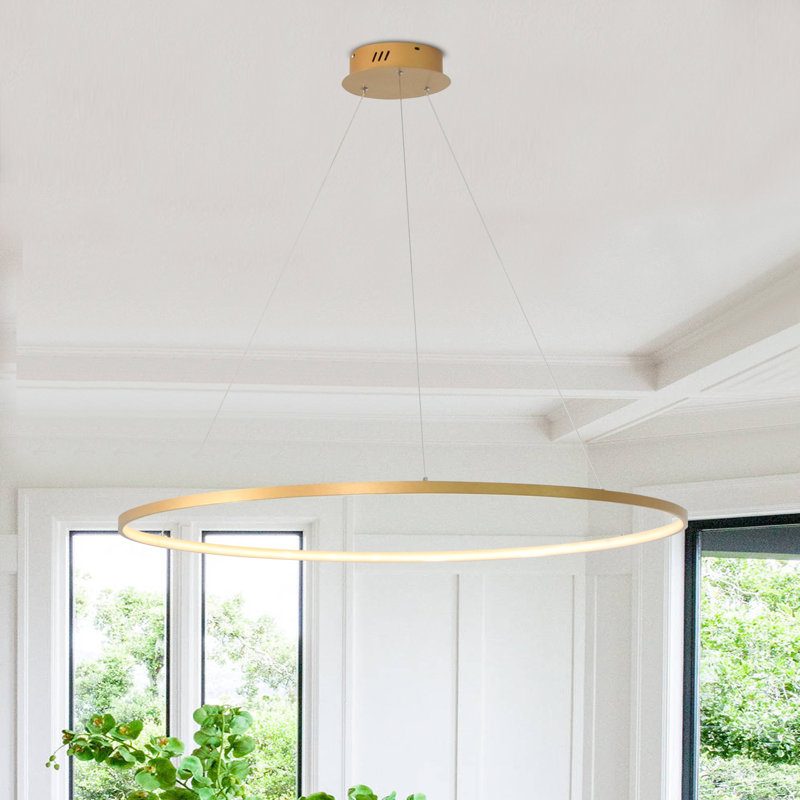 Luminaire suspendu rond à 1 lumière pour îlot de cuisine Stockham, Or, H 0,8 po x l 32 po x P 32 po