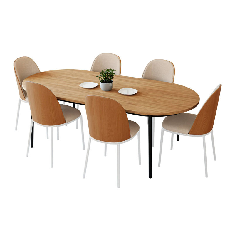 Ensemble de salle à manger 7 pièces Kelce 71 "Mid-Century, Bois naturel, Bois naturel / brun