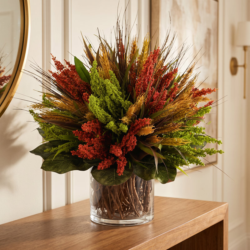 Heather and Wheat Fall Arrangement with Natural Sticks