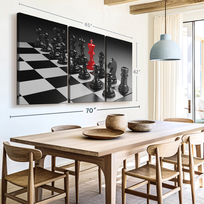 Chess Set Pop - 3 pièces sur toile tendue, H 42 po x l 65 po x P 1,25 po