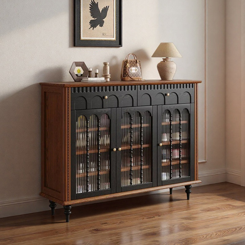 39.37"Hx51.18"Wx13.78"D, Rubberwood Shoe Storage Cabinet, 39.37" H x 51.18" W x 13.78" D, Dark Brown Wood/Black