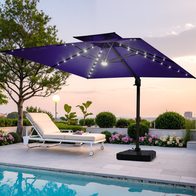 128'' X 104'' Rectangular Outdoor Solar Led Cantilever Patio Umbrella, Weights Base Included