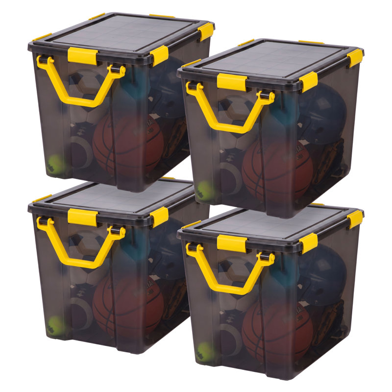 26 gallons Bac de rangement en plastique avec boucles, noir (paquet de 4)