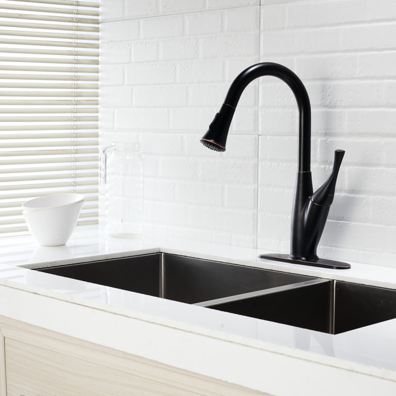 Oil - Rubbed Bronze Pull Out Faucet For Kitchen, Sleek And Functional Design, To Rust, Single Handle Water Flow, 360 Degree Swivel High Arc Spout, Dual Spray Modes, Easy Installation Kitchen Faucet,