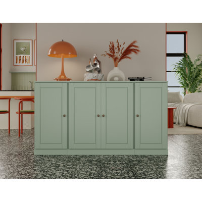 Buffet 100% bois massif 65 "avec portes solides, 2 tiroirs et tablettes réglables