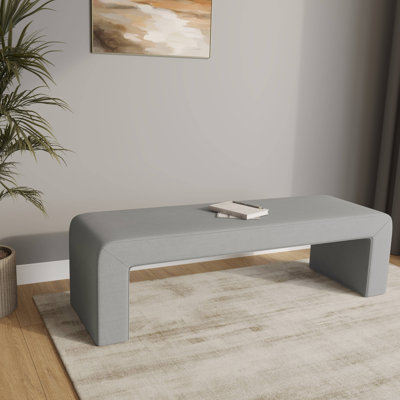 63" Modern Upholstered Bench in Velvet or Boucle - Curved Waterfall Accent Bench with Padded Seat And No Assembly Required for Bedroom, Entryway, or L