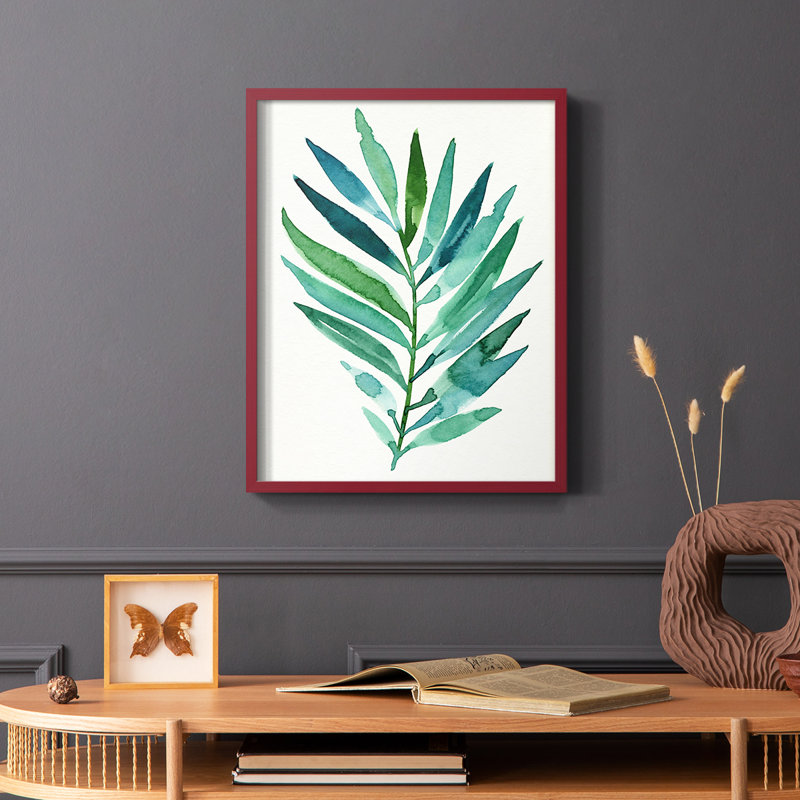 Palm Frond Flow I, reproduction encadrée - bois massif, Rouge, H 10 po x l 8 po