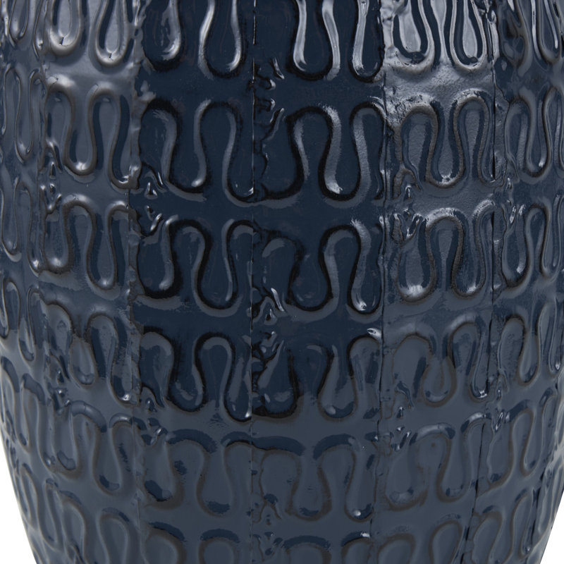 Cashara Metal Dimensional Textured Dark Blue Decorative Vase with Wavy Pattern