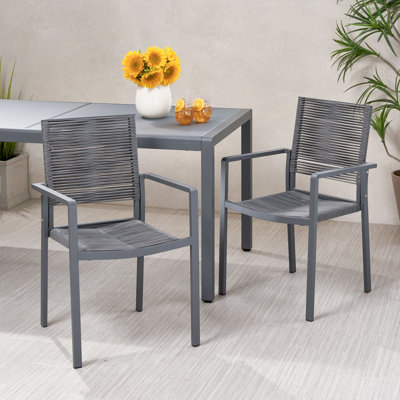 Chaise de salle à manger d'extérieur moderne en aluminium avec siège en corde (ensemble de 2)