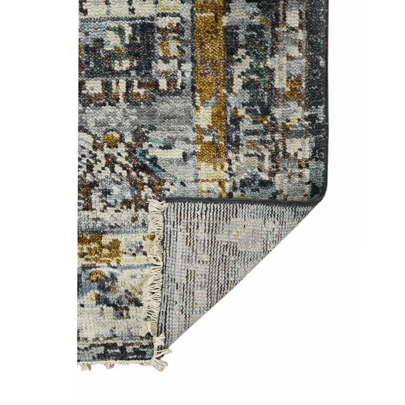 Wool Geometric Area Rug in Gray, Rectangle 2' x 3'