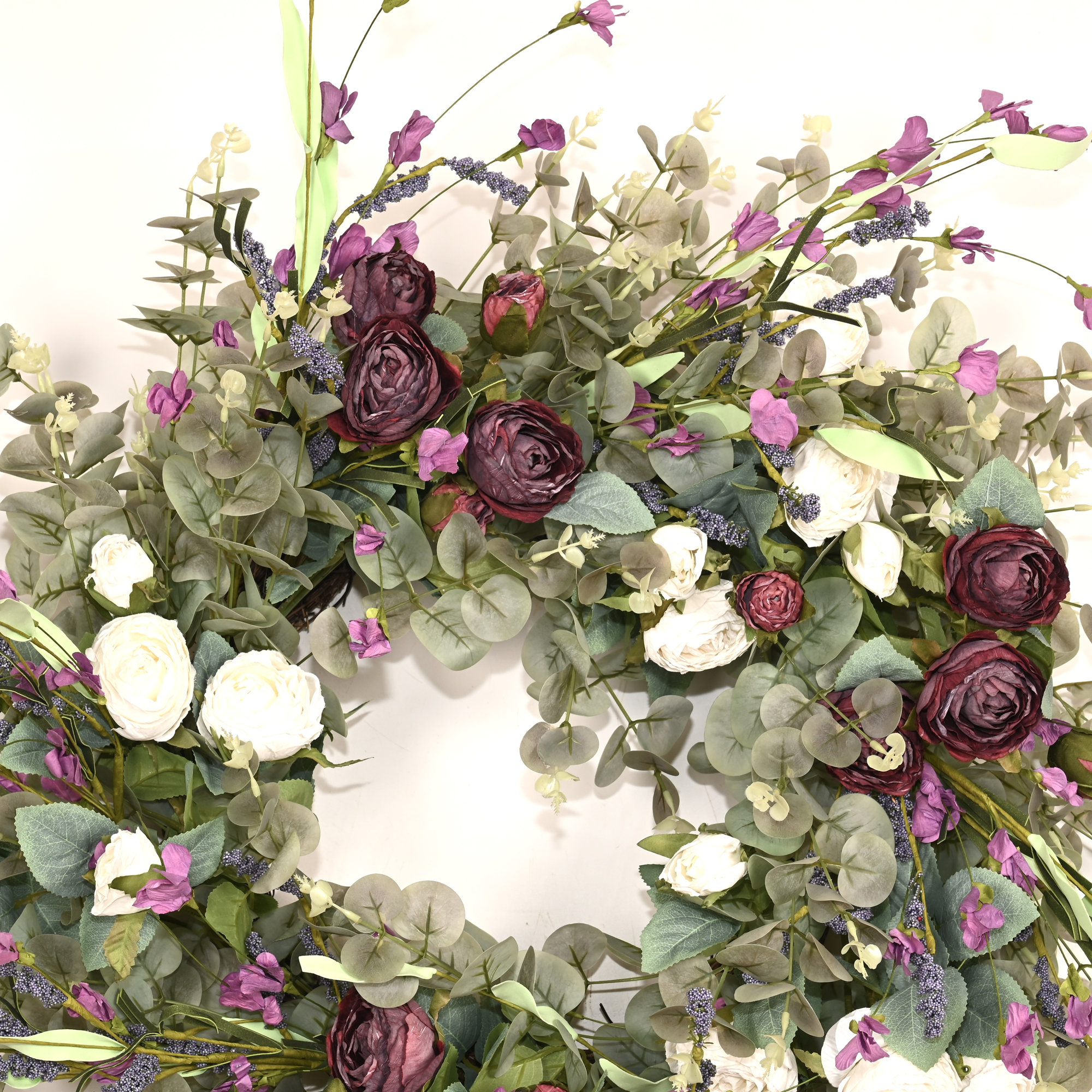 26" W Artificial Wreath , Green/Purple/White