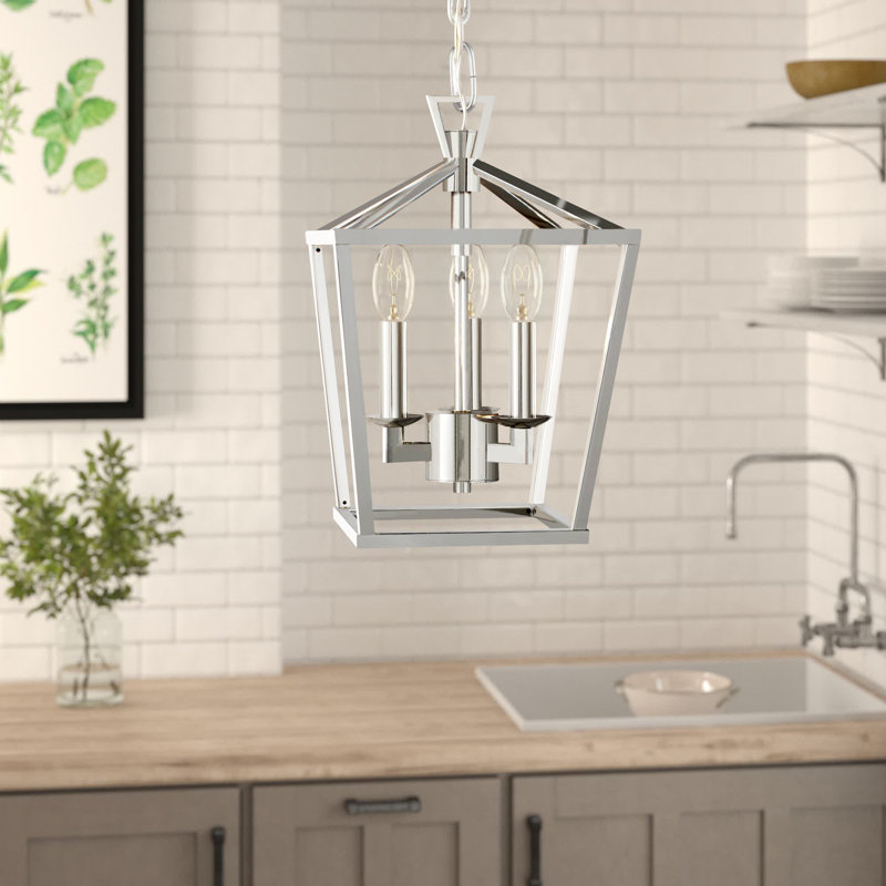 Luminaire suspendu de style lanterne médiévale à 3 lumières en noir / or / argent, Nickel, Argent