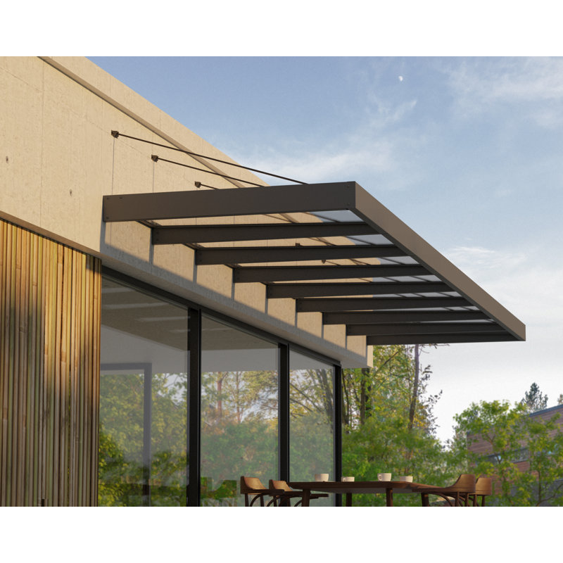 Palram - Canopia Sophia XL 25' W x 4' 7" D Acrylic Galvanized Steel Stationary Door and Window Awning Gray/Clear