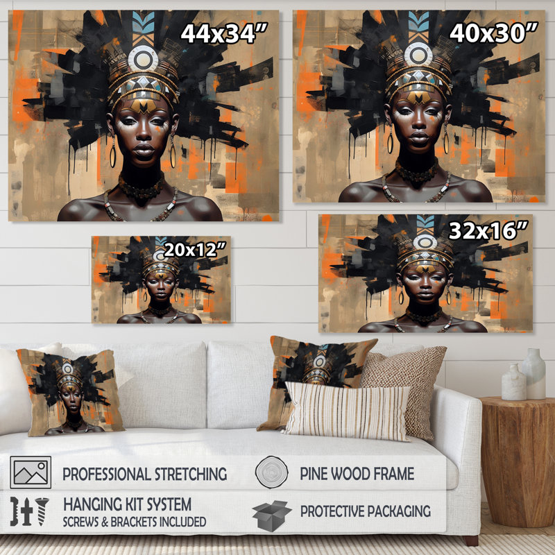 Tribal Queen contemporain africain, Cadre flottant noir, H 34 po x l 44 po