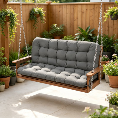 Outdoor Waterproof Porch Swing Cushions: 60×40 In Black Swing Cushion With Backrest – 2 Seater With 8 Non-Slip Ties & UV Protection Bench Cushion For Patio, Garden, Porch, Balcony