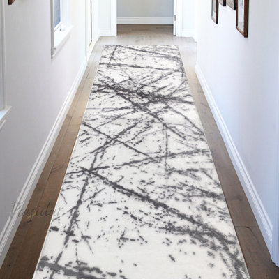 Tapis gris / blanc en polyester tissé à la machine Lunt