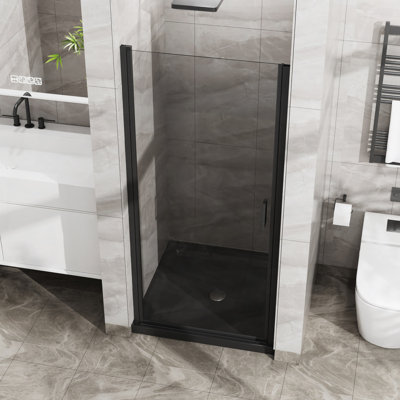 72" Pivot Shower Door Combo W/ 35.4" Acrylic Shower Base, Aluminum Finish, Semi-Frameless Tempered Glass Design
