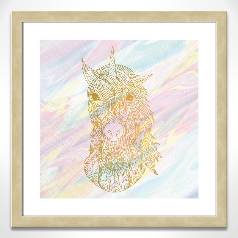 Unicorn Dreaming Fantasy & Sci-Fi, 24.5" H x 24.5" W x 0.63" D, Champagne Flat Framed