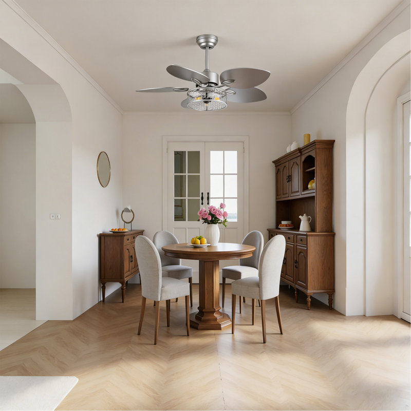 Ventilateur de plafond de 42 po, ventilateur de plafond intérieur avec lumière avec télécommande, moteur réversible silencieux, 6 vitesses, 3 pour patio, salon, chambre à coucher, bureau, intérieur - argent - sans ampoule incluse