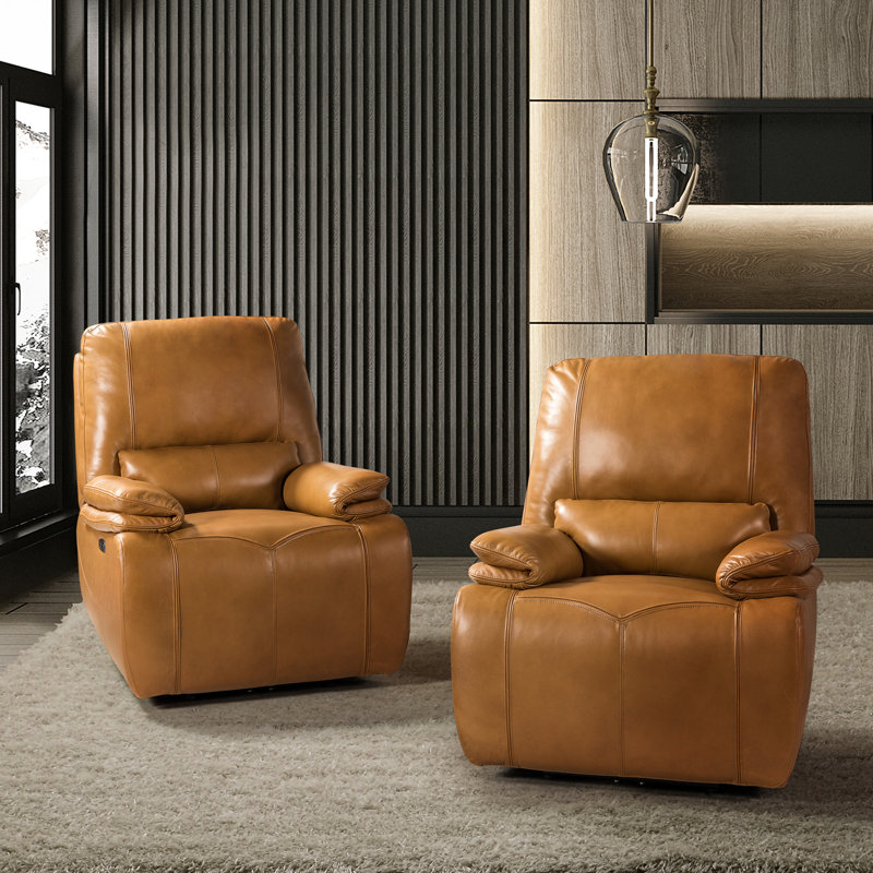 Fauteuil inclinable électrique en cuir véritable Carrina, Cuir véritable brun clair