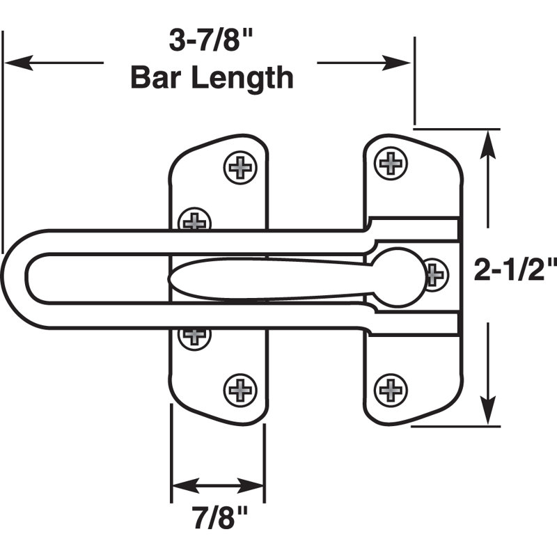 Swing Bar Lock for Hinged Swing-In Doors  Secondary Security Lock for Door and Home Security, 3-7/8 in. Bar Length, Diecast Zinc Construction (Single Pack)